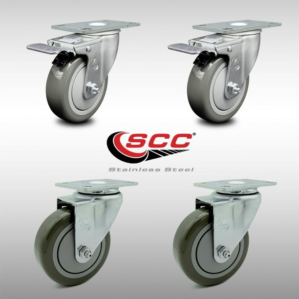 242 lb Capacity 2 Pieces Swivel castors with 3-inch TPR Swivel castors Brake-Mounted top Plate 
